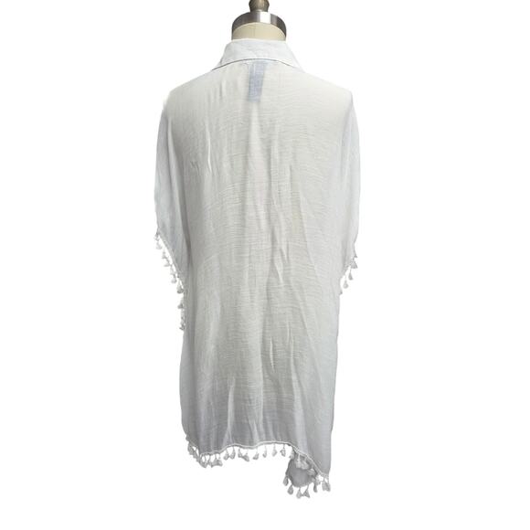 Rachel Zoe Button Down Cover Up Ball Fringe One Size Excellent Condition - Picture 3 of 5